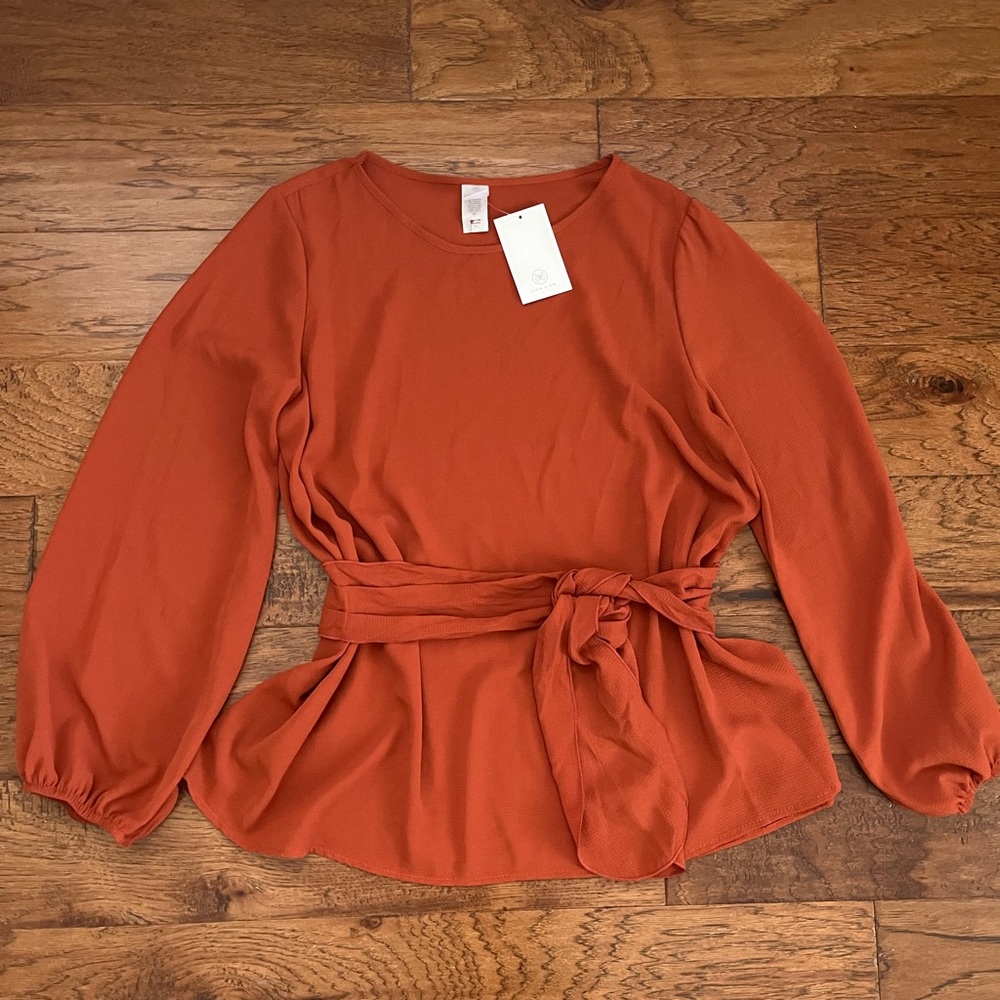 NWT Liam & Co. Rust Long Sleeve Top w/ Attached Sash